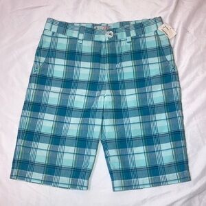 Girls size 10 Ivy & Moon Nordstrom Aqua blue plaid Bermuda shorts NWT